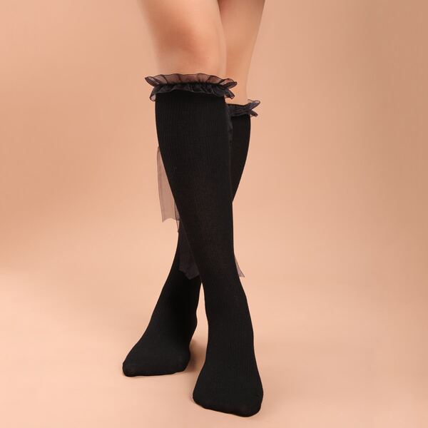 

Mesh Trim Over The Calf Socks, Black
