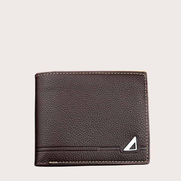 

Men Metal Decor Fold Over Purse, Coffee brown