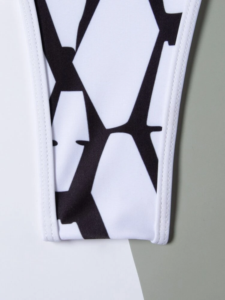 Allover Graphic Bandeau Thong Bikini Set Summer Beach