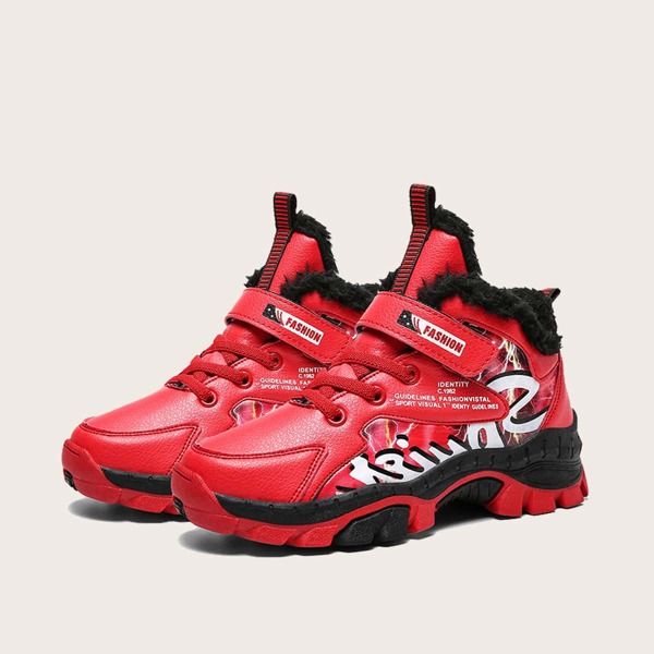 

Girls Letter Graphic Warm Chunky Sneakers, Red
