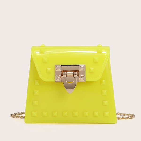 

Mini Metal Lock Spiked Decor Crossbody Bag, Yellow