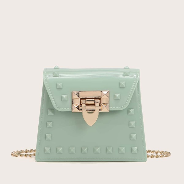 

Mini Metal Lock Spiked Decor Crossbody Bag, Green