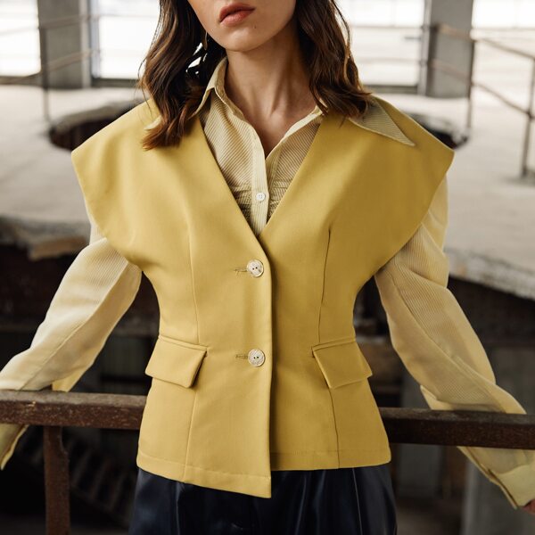 

Cap Sleeve Flap Detail Button Placket Jacket, Mustard yellow