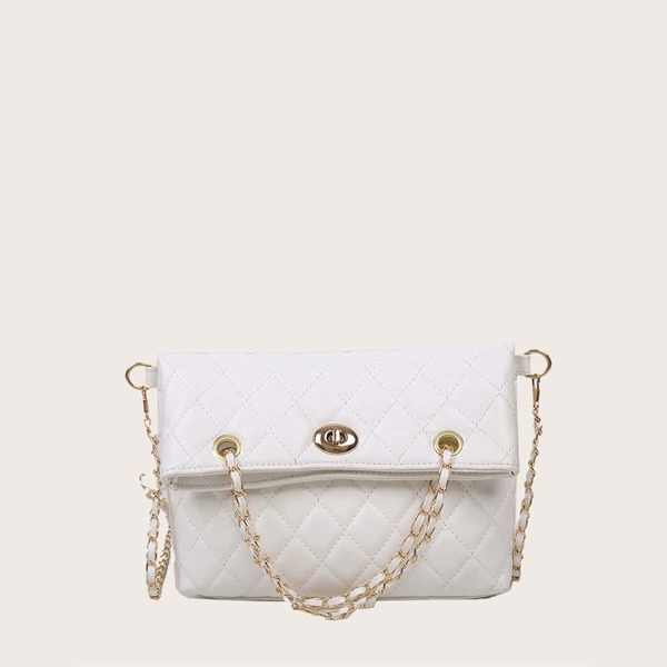 

Quilted Turn-lock Satchel Bag, White