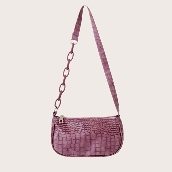 

Croc Embossed Baguette Bag, Purple
