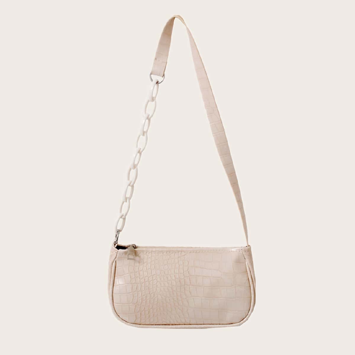 

Croc Embossed Baguette Bag, Beige