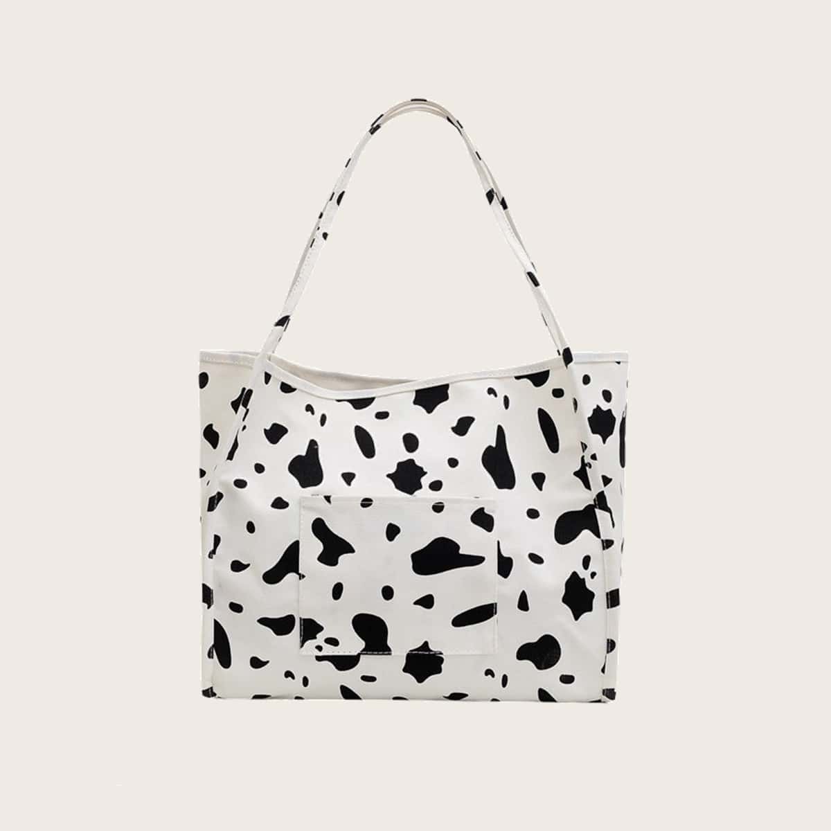 

Cow Print Canvas Tote Bag, White