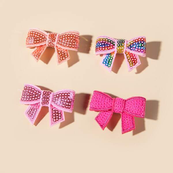 

4pcs Toddler Girls Sequin Bow Decor Hair Clip, Multicolor