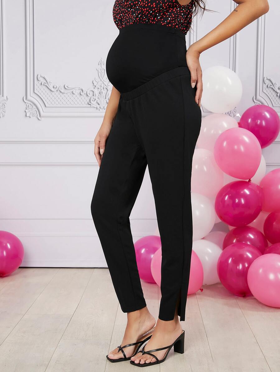 SHEIN Maternity Adjustable Waist Trousers - Black - View 1