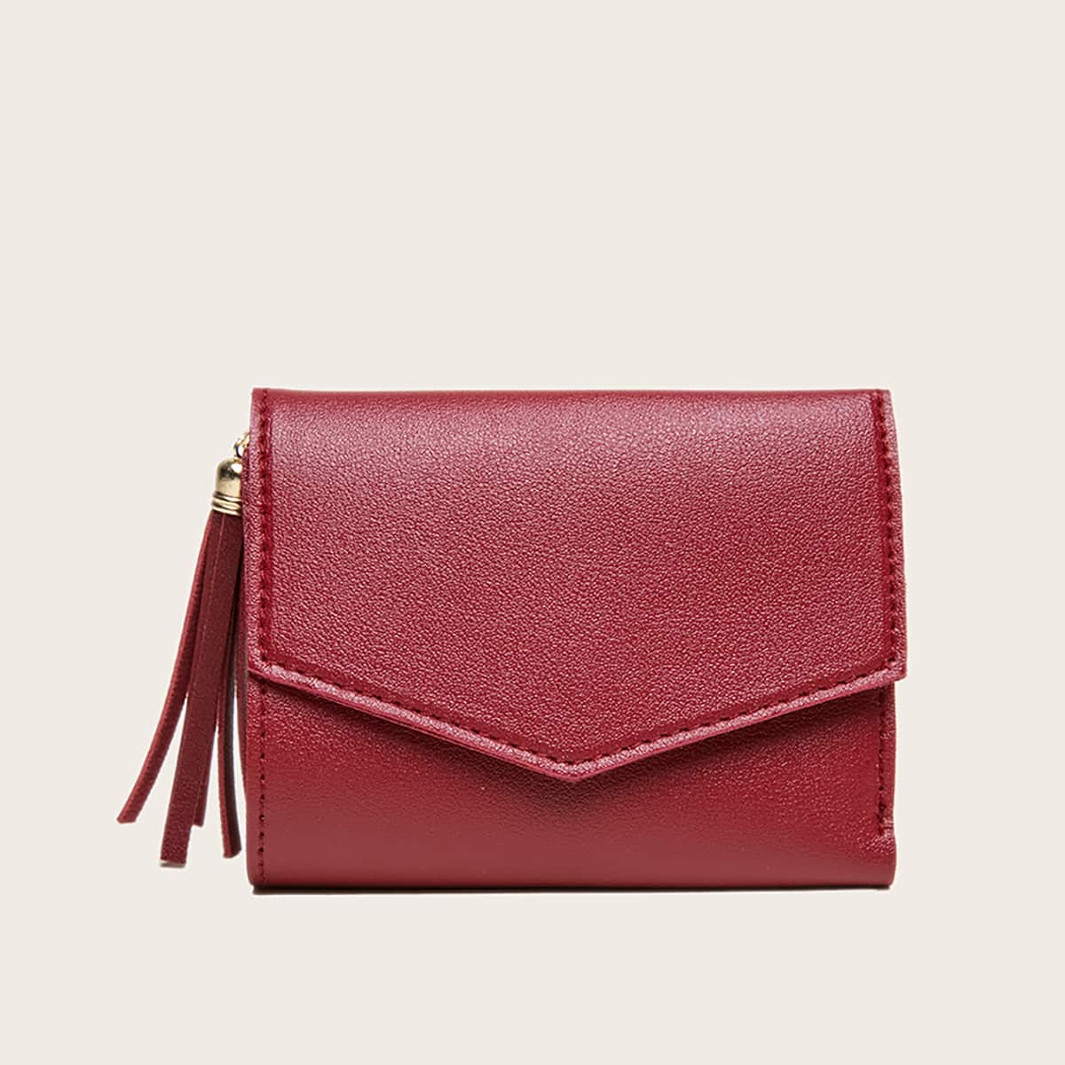 

Solid Tassel Decor Fold Over Purse, Red