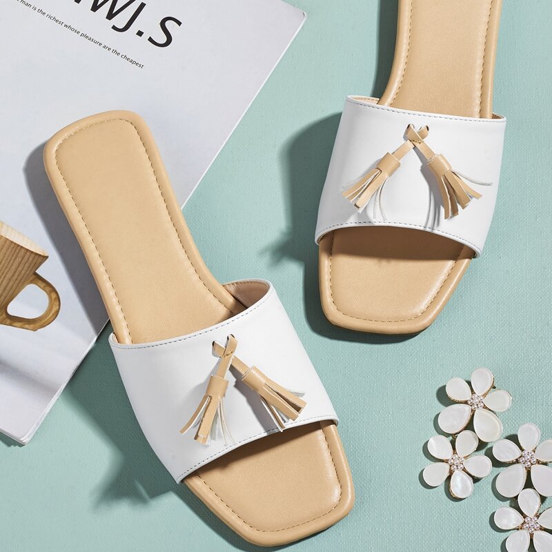 

Tassel Decor Slide Sandals, Apricot
