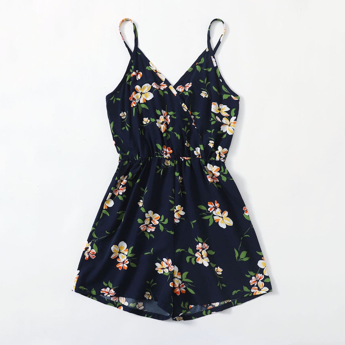 

Flower Print Wrap Romper, Multicolor