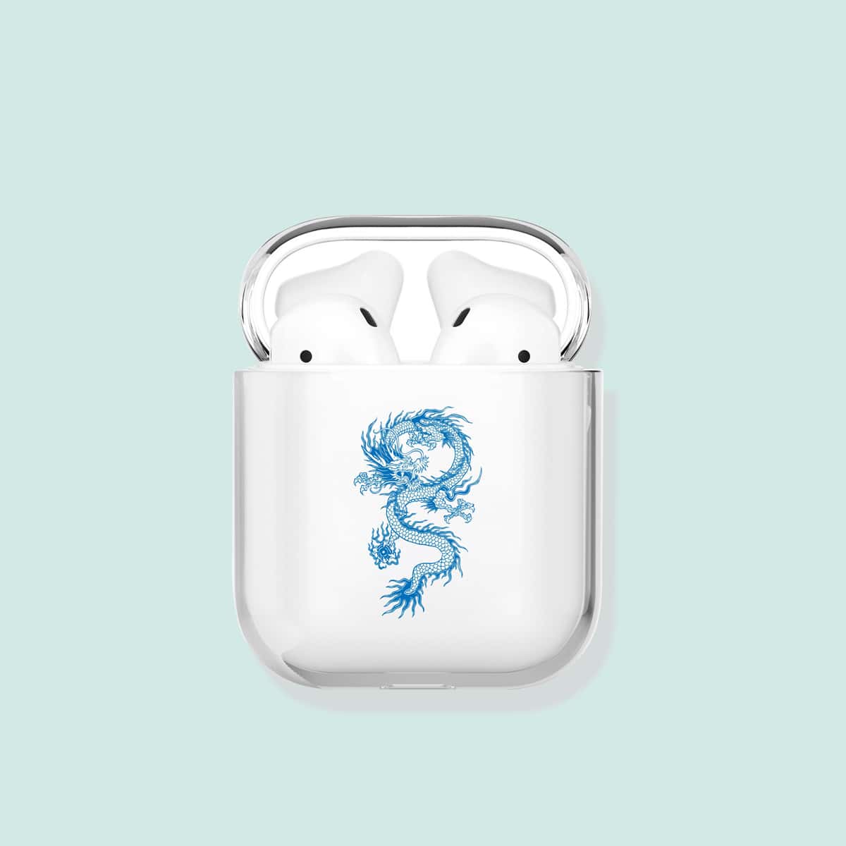 

Dragon Print Clear AirPods Case, Blue