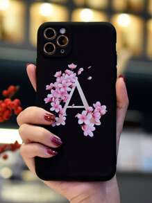 Funda compatible con iphone con estampado de flor y letra - Multicolor - Ver 1
