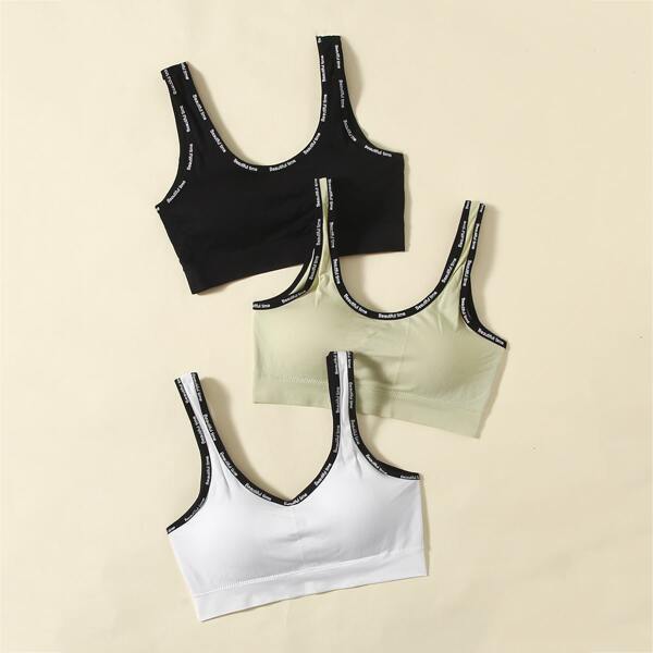 

Girls 3pcs Letter Graphic Binding Bralette, Multicolor