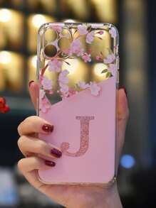 Flower & Letter Graphic Case Compatible With iPhone - Multicolor - View 1