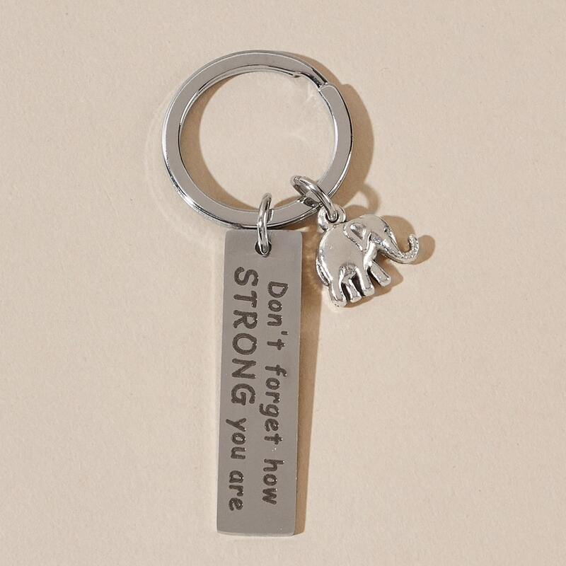 

1pc Elephant & Slogan Keychain, Silver