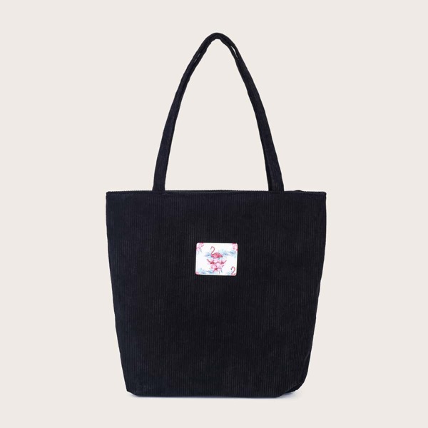 

Flamingo Patch Tote Bag, Black