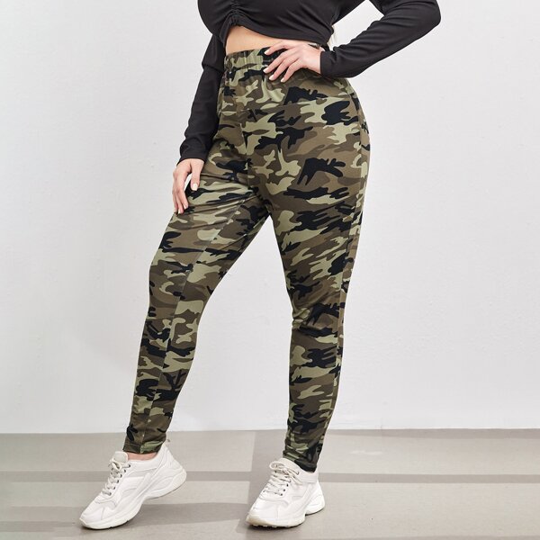 

Plus Camo Print High Waisted Leggings, Multicolor