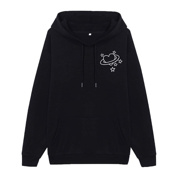 

Heart And Star Print Hoodie, Black