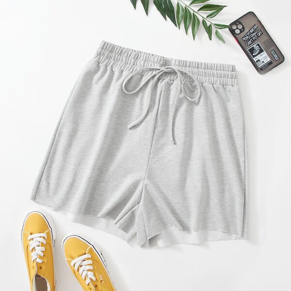 

Plus Solid Drawstring Waist Shorts, Light grey