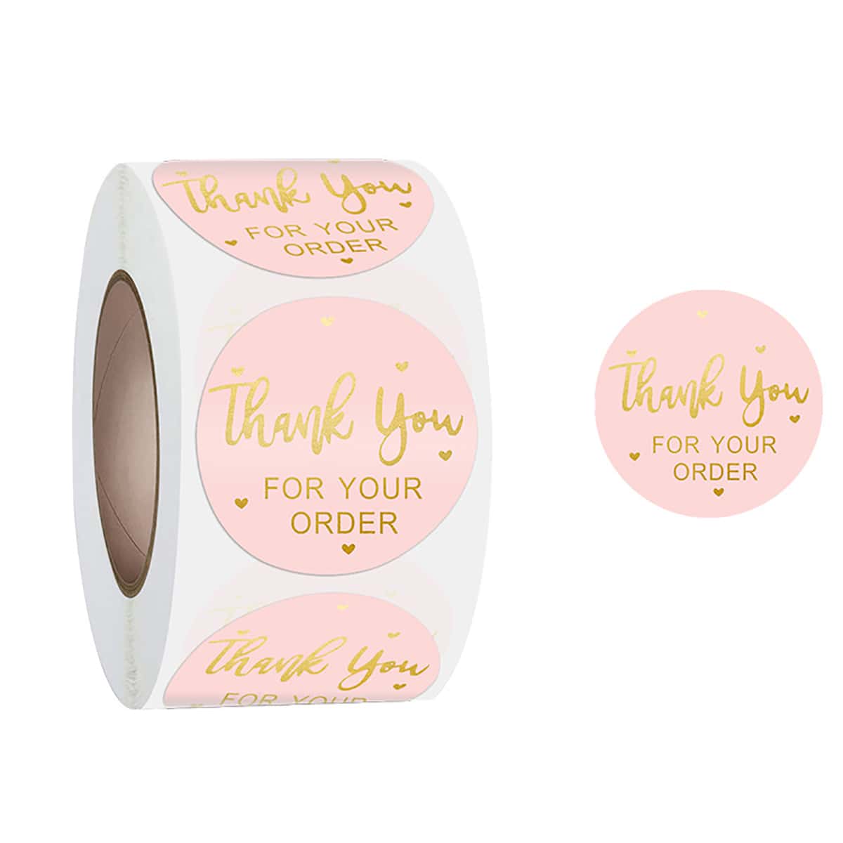 

500pcs Thank You Slogan Round Sticker, Pink