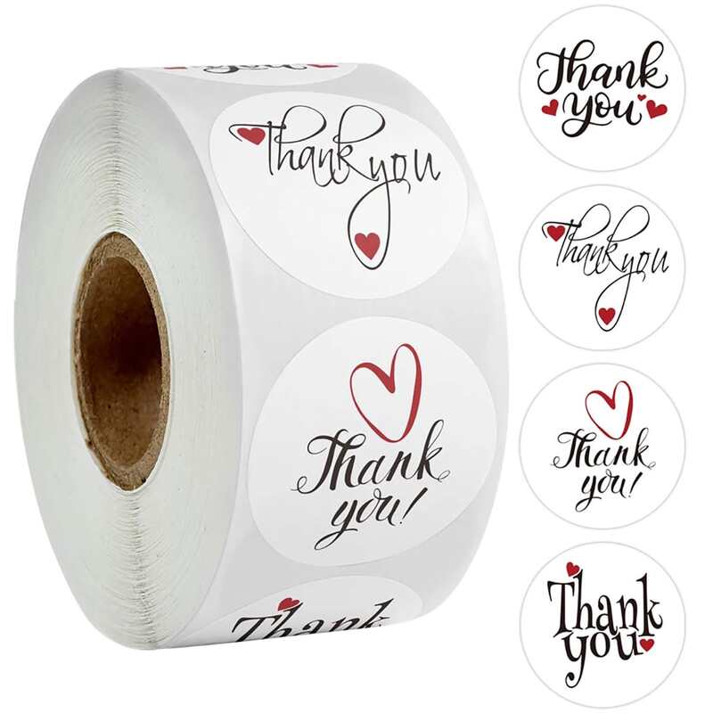 

500pcs Thank You Heart Print Sticker, Multicolor