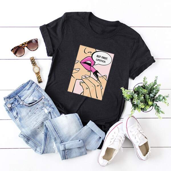 

Figure & Slogan Graphic Tee, Black