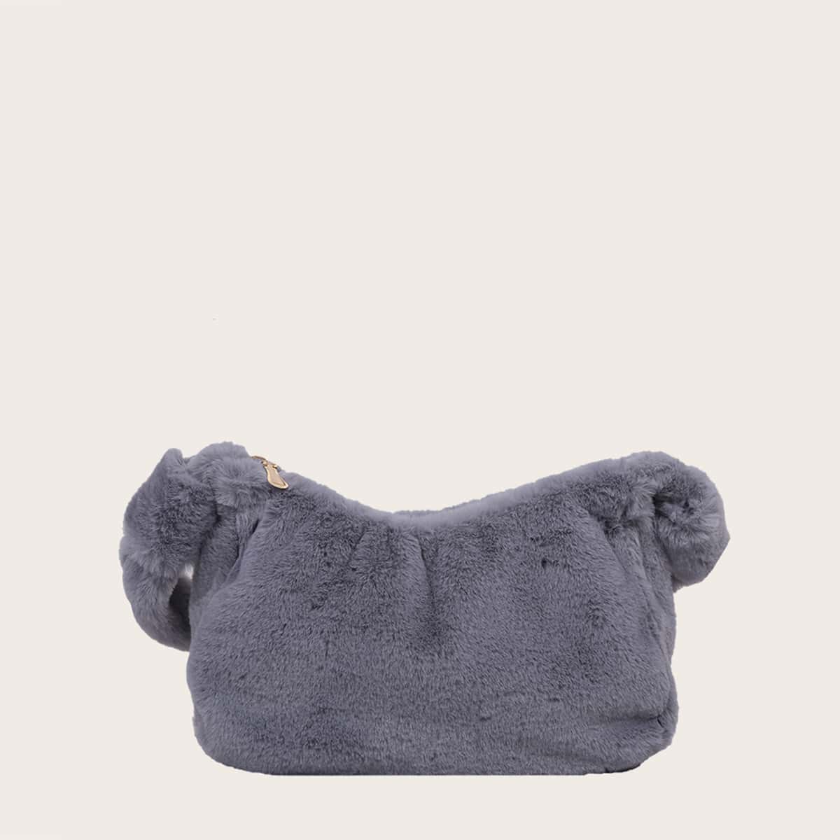 

Solid Fluffy Shoulder Bag, Light grey