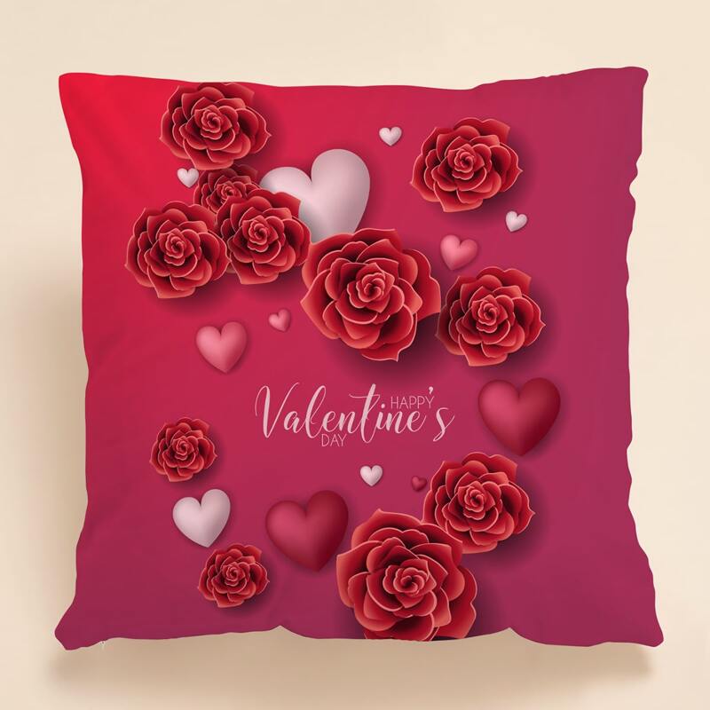 

Valentine's Day Rose Print Cushion Cover Without Filler, Red