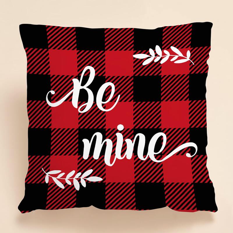 

Valentine's Day Plaid & Letter Cushion Cover Without Filler, Red