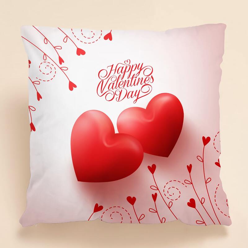 

Valentine's Day Heart Cushion Cover Without Filler, Red and white