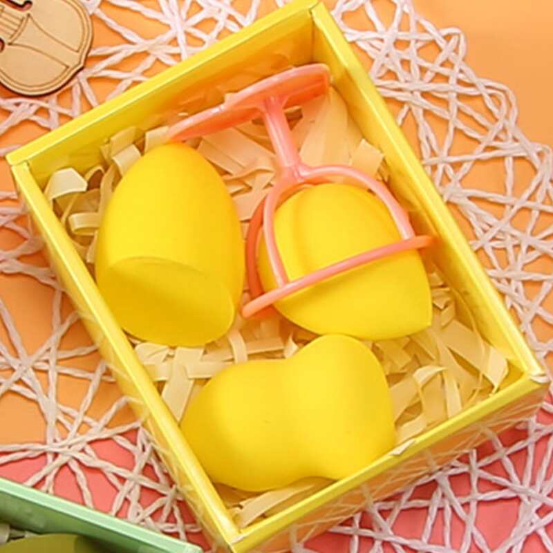 

3pcs Makeup Sponge & 1pc Holder, Yellow