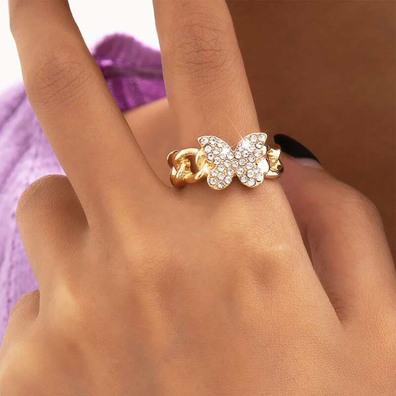 

1pc Rhinestone Butterfly Ring, Gold
