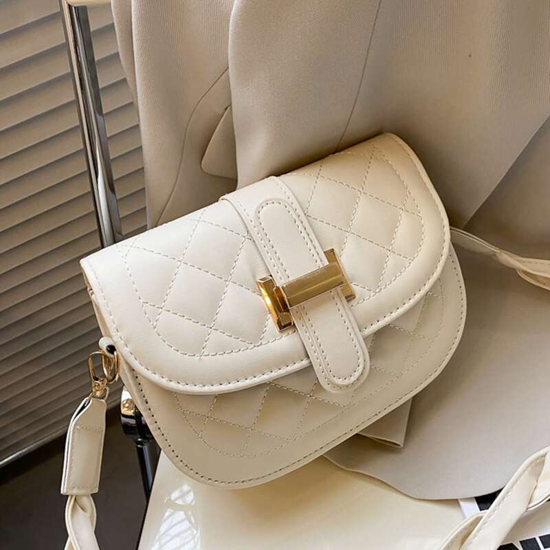 

Metal Decor Quilted Shoulder Bag, White