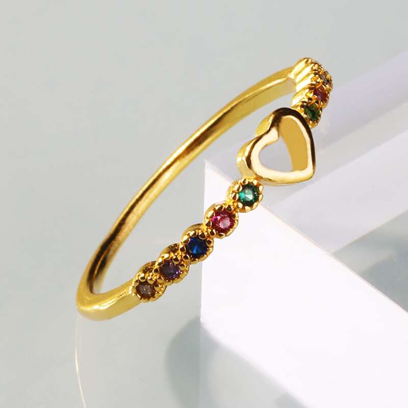 

1pc Heart & Rhinestone Decor Ring, Gold