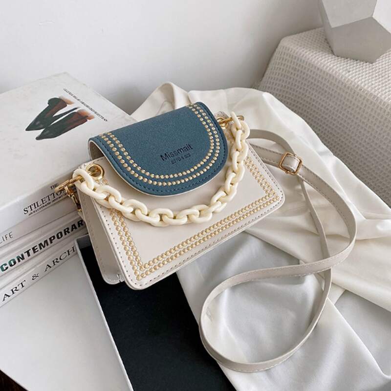 

Embroidery Trim Chain Crossbody Bag, White