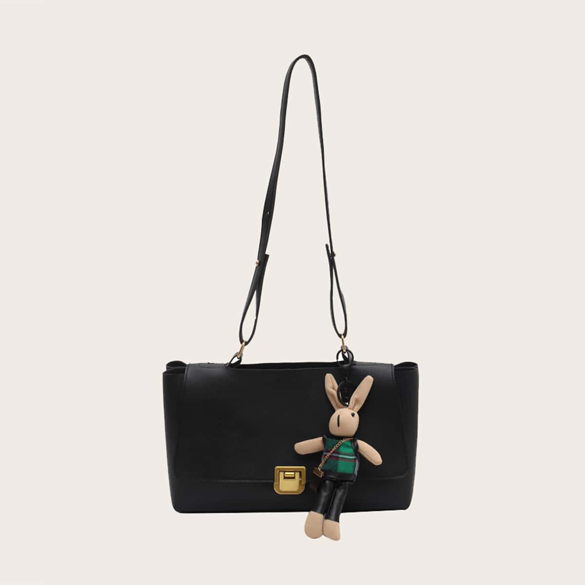 

Rabbit Decor Shoulder Bag, Black