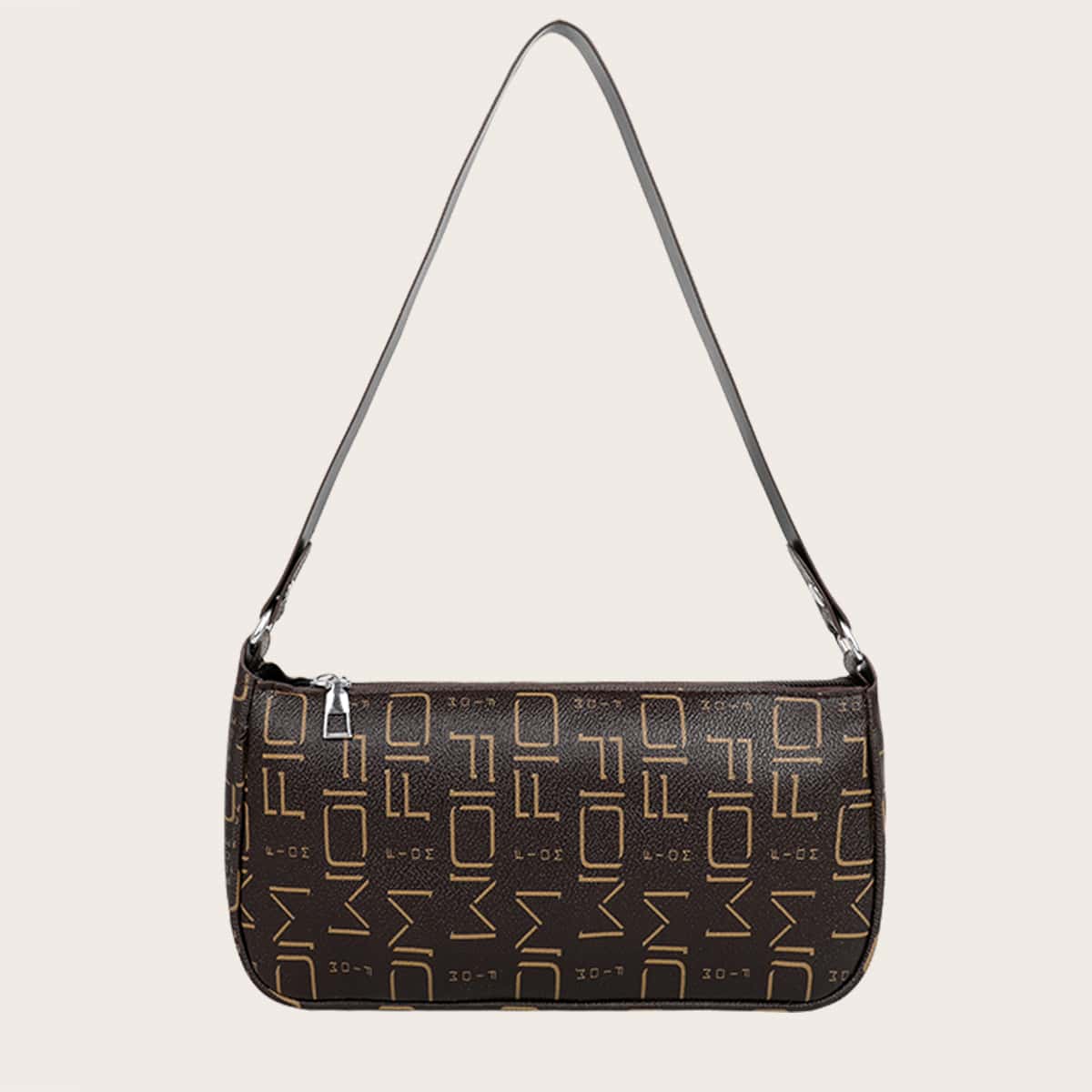 

Letter Print Baguette Bag, Brown