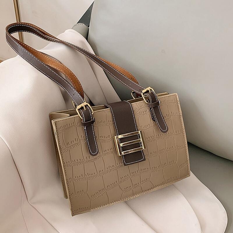 

Croc Embossed Buckle Shoulder Bag, Khaki