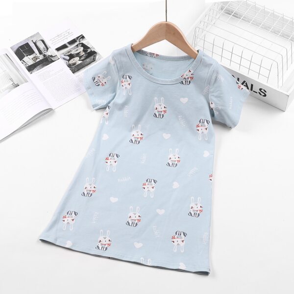 

Мультяшный принт милый Домашняя одежда для девочек, Пыльно-синий