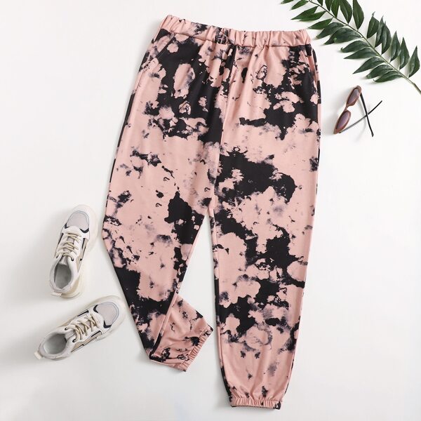 

Plus Tie Dye High Waist Sweatpants, Multicolor