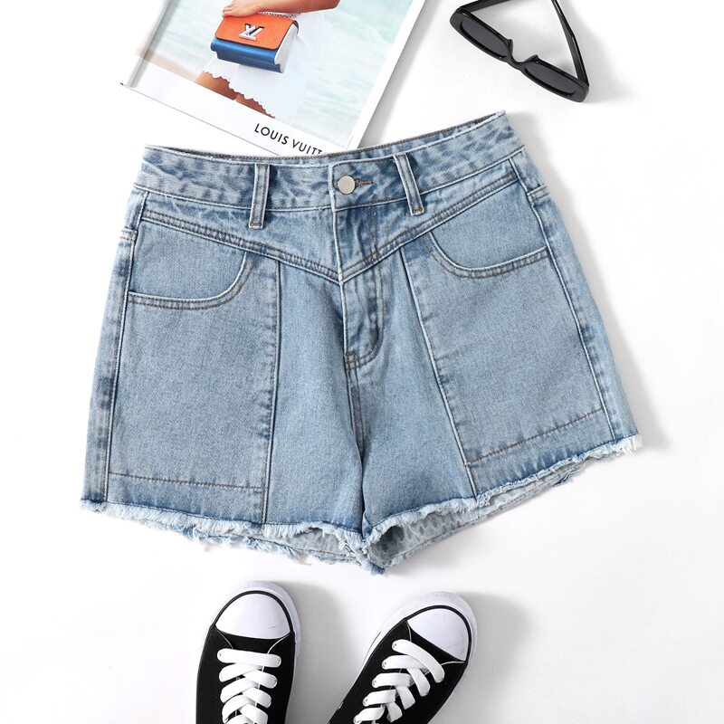 

Light Wash Raw Hem Denim Shorts