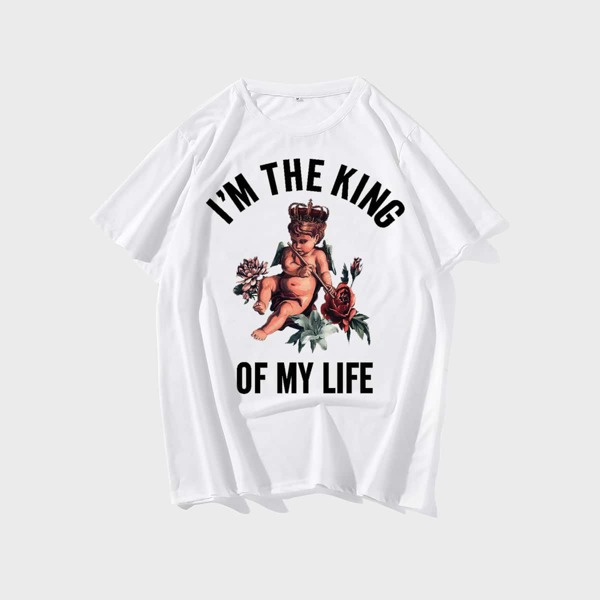 

Men Slogan & Angel Print Tee, White