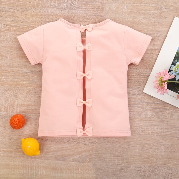 

Toddler Girls Bow Back Solid Tee, Baby pink