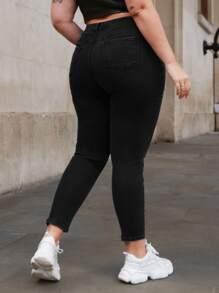 Plus Curvy High Waist Ripped Skinny Jeans - Black - View 2