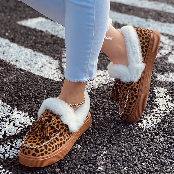 

Tassel Decor Plush Lined Snow Boots, Brown