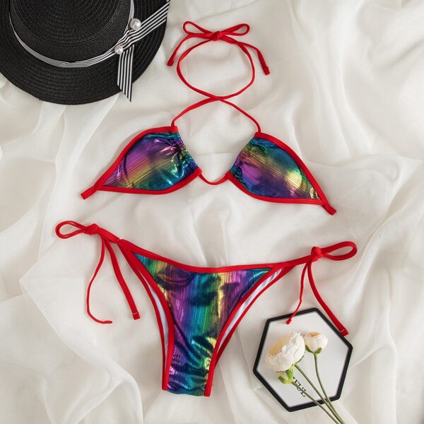 

Metallic Tie Side Bikini Swimsuit, Multicolor