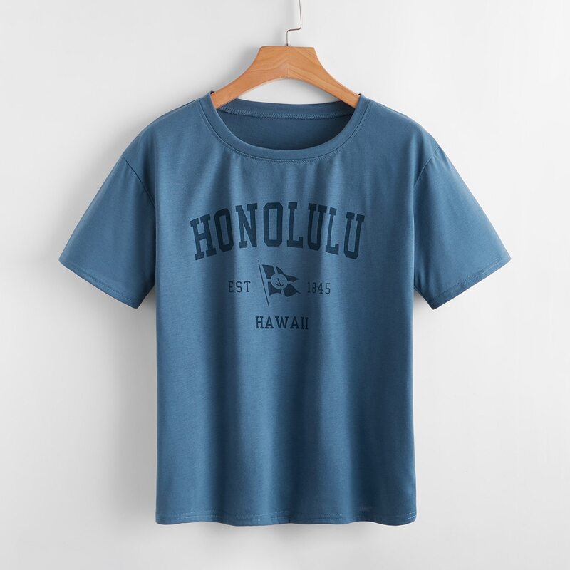 

Letter Graphic Drop Shoulder Tee, Dusty blue
