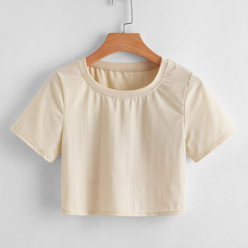 

Solid Crop Tee, Beige